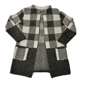 YAIRA Gray Buffalo Check Long Cardigan Sweater Size S